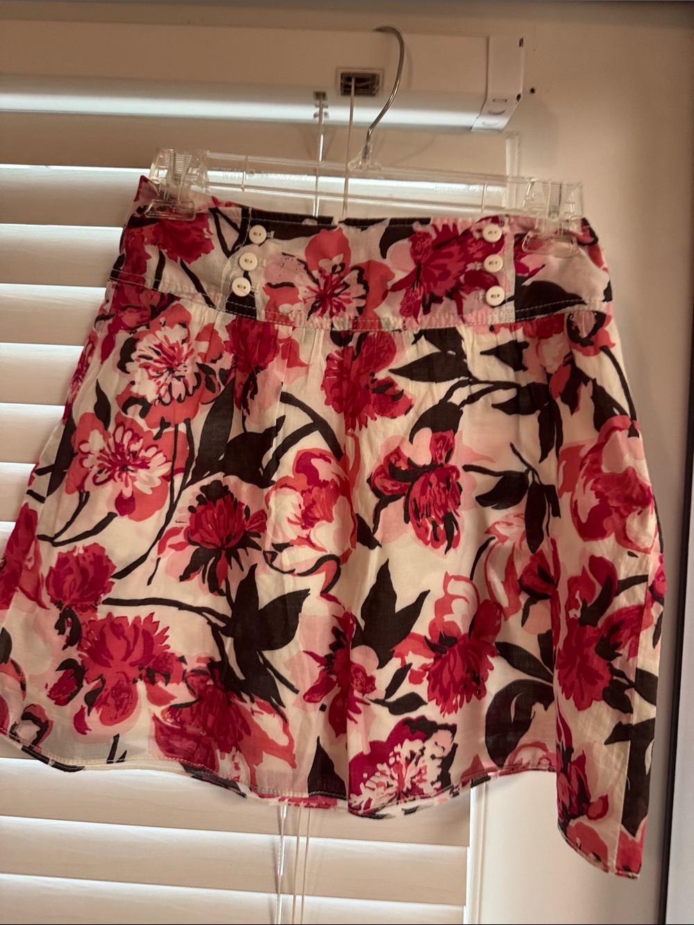 LOFT White Skirt with Pink & Black Floral Print